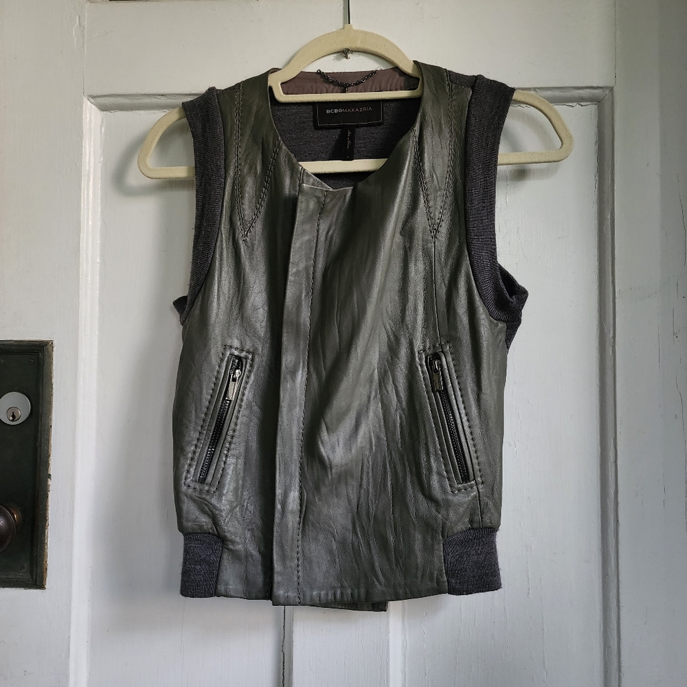 BCBGMaxAzria Leather and Wool Zip Up Vest